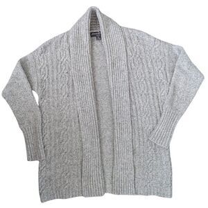 Eddie Bauer Lounge Chunky Cable Knit Cardigan Sweater Women XS/S Gray Open Front